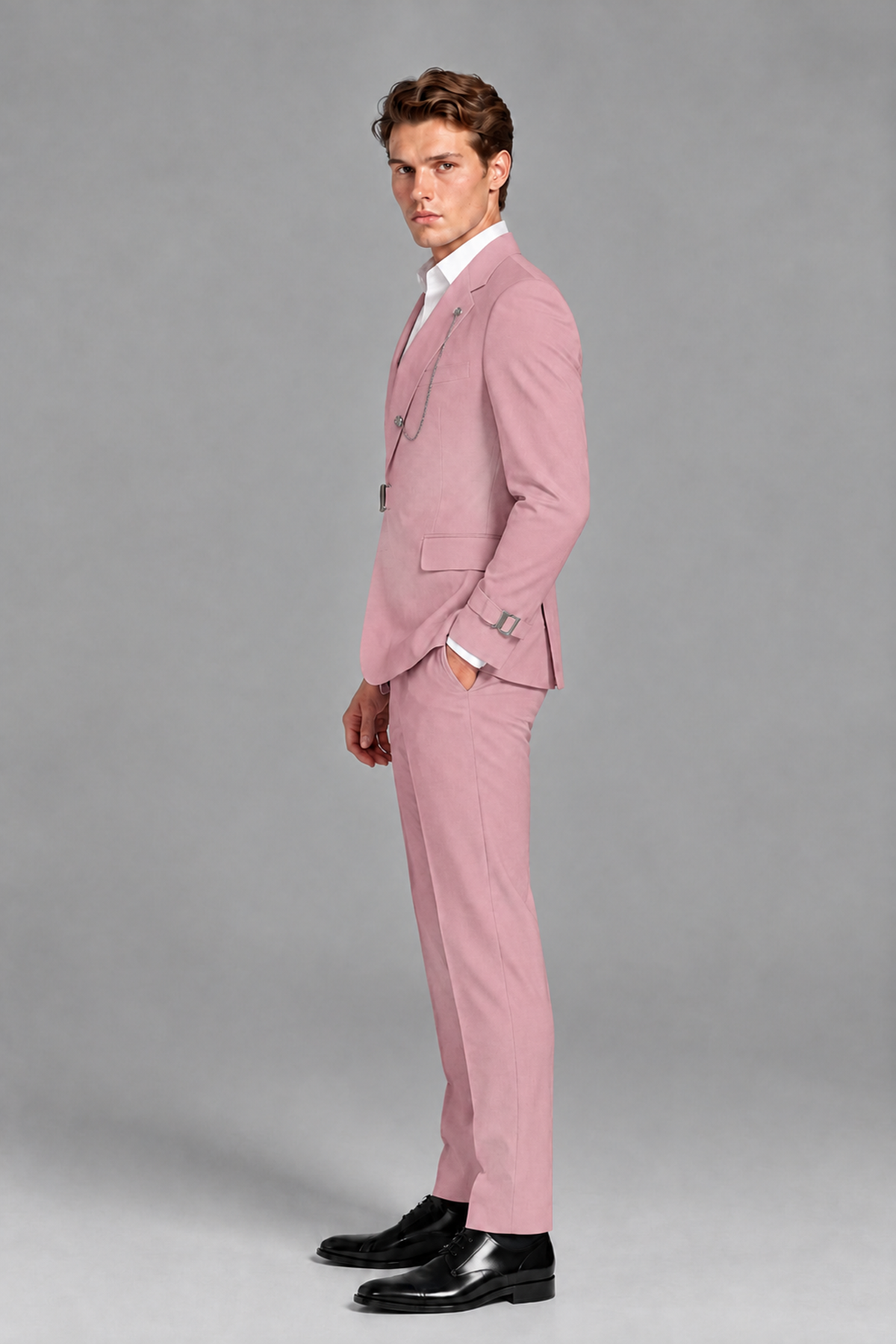 Savile Men's Dusty Rose Buckle-Closure 2-Piece Suit Set | Peak Lapel Blazer & Trousers - Dusty Rose