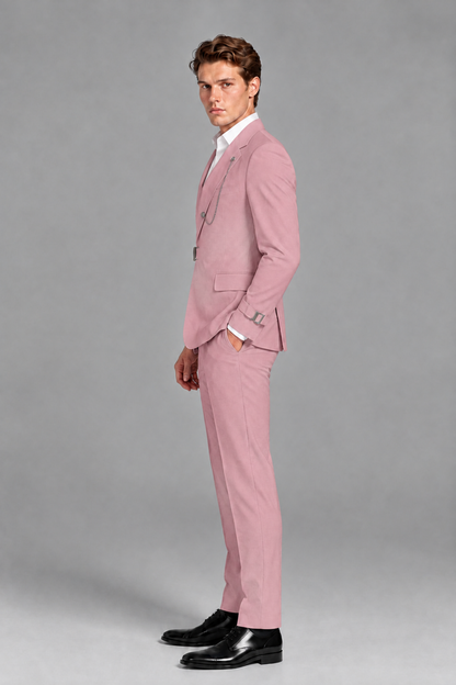 Savile Men's Dusty Rose Buckle-Closure 2-Piece Suit Set | Peak Lapel Blazer & Trousers - Dusty Rose