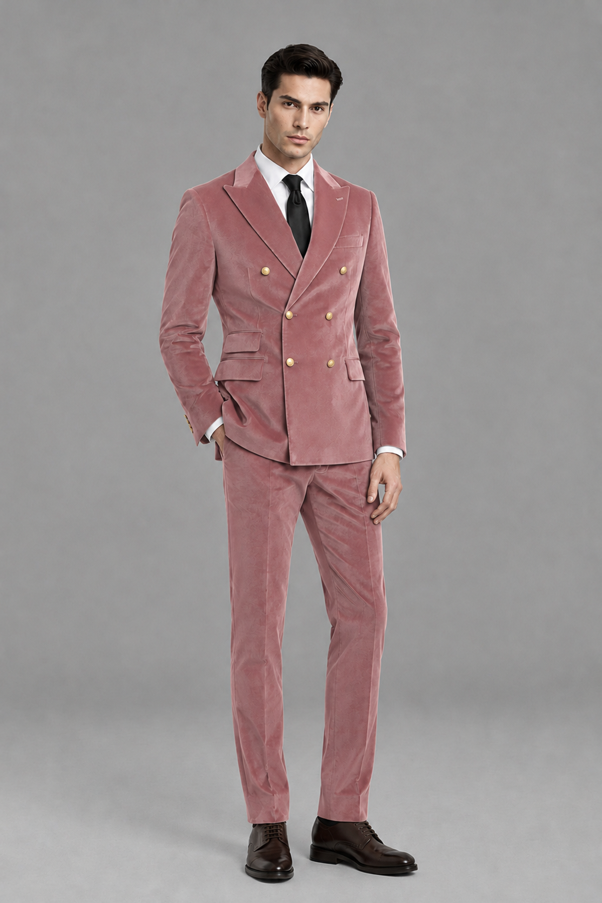 Savile Men's Dusty Rose Velvet Double-Breasted 2-Piece Suit Set | Peak Lapel Blazer & Trousers - Dusty Rose