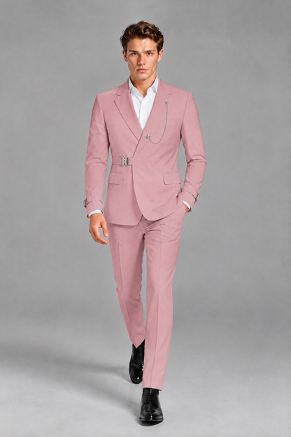 Savile Men's Dusty Rose Buckle-Closure 2-Piece Suit Set | Peak Lapel Blazer & Trousers - Dusty Rose