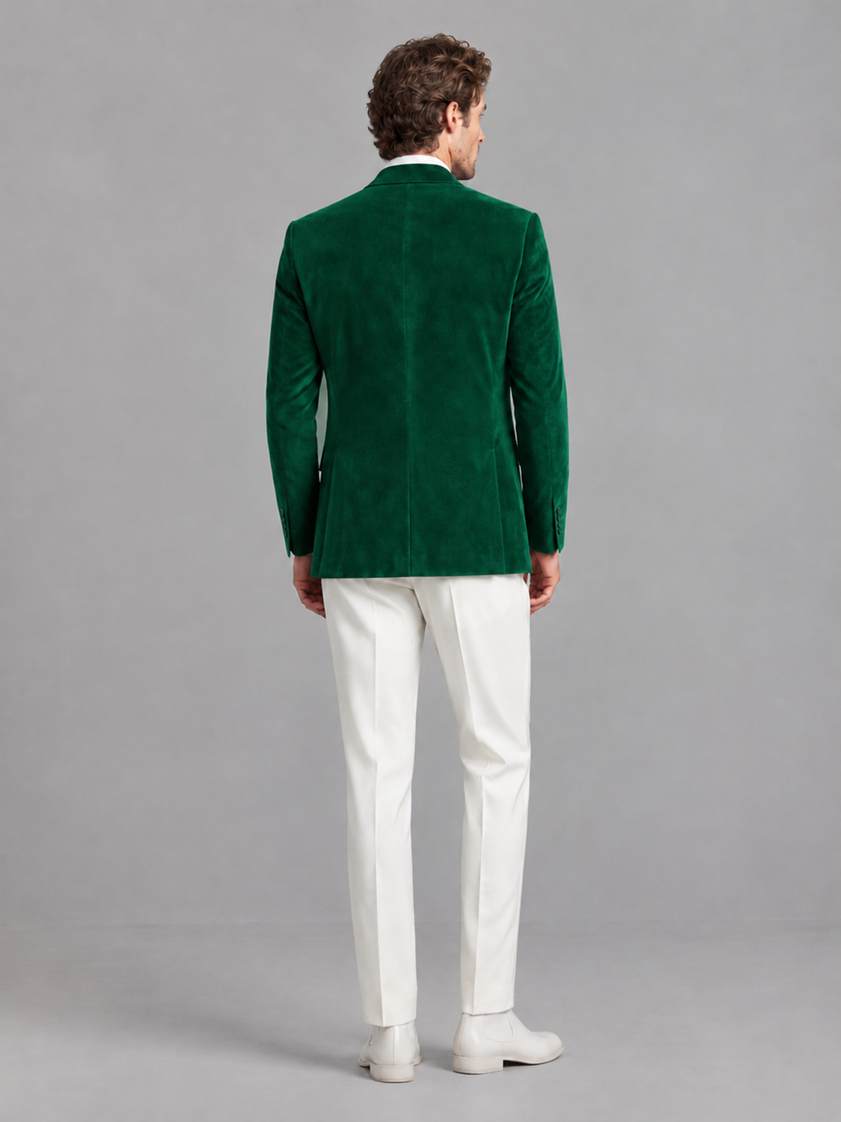 Savile Men's Emerald Green Velvet Shawl Lapel 2-Piece Tuxedo Suit Set | Jacket & White Trousers