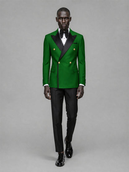 Men's Emerald Green Double-Breasted 2-Piece Suit Set – Jacket & Trousers