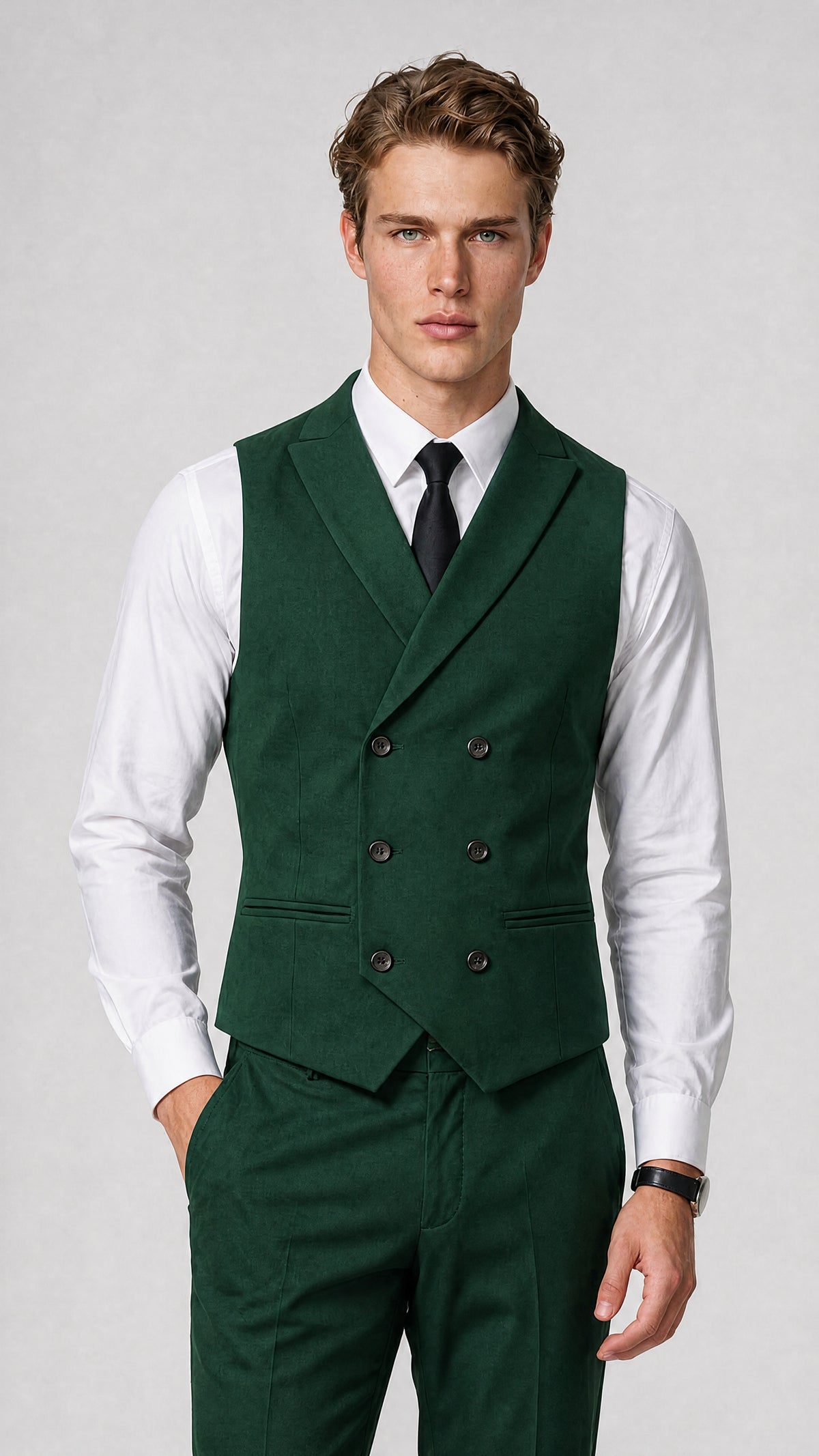 Men's Classic Emerald Green Double-Breasted Shawl Lapel Suit Vest | Savile QX0100 - Emerald Green