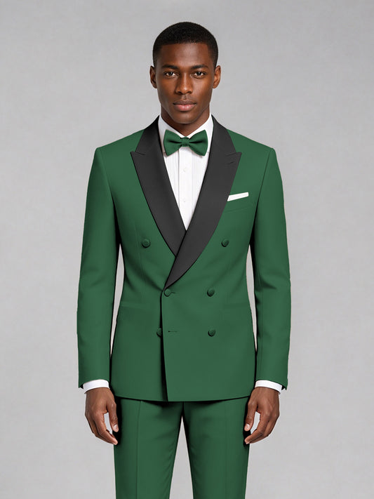 Men's Emerald Green Double-Breasted Tuxedo Suit – Satin Shawl Lapel Emerald Green-Tie Wedding & Gala 2-Piece Set - Emerald Green