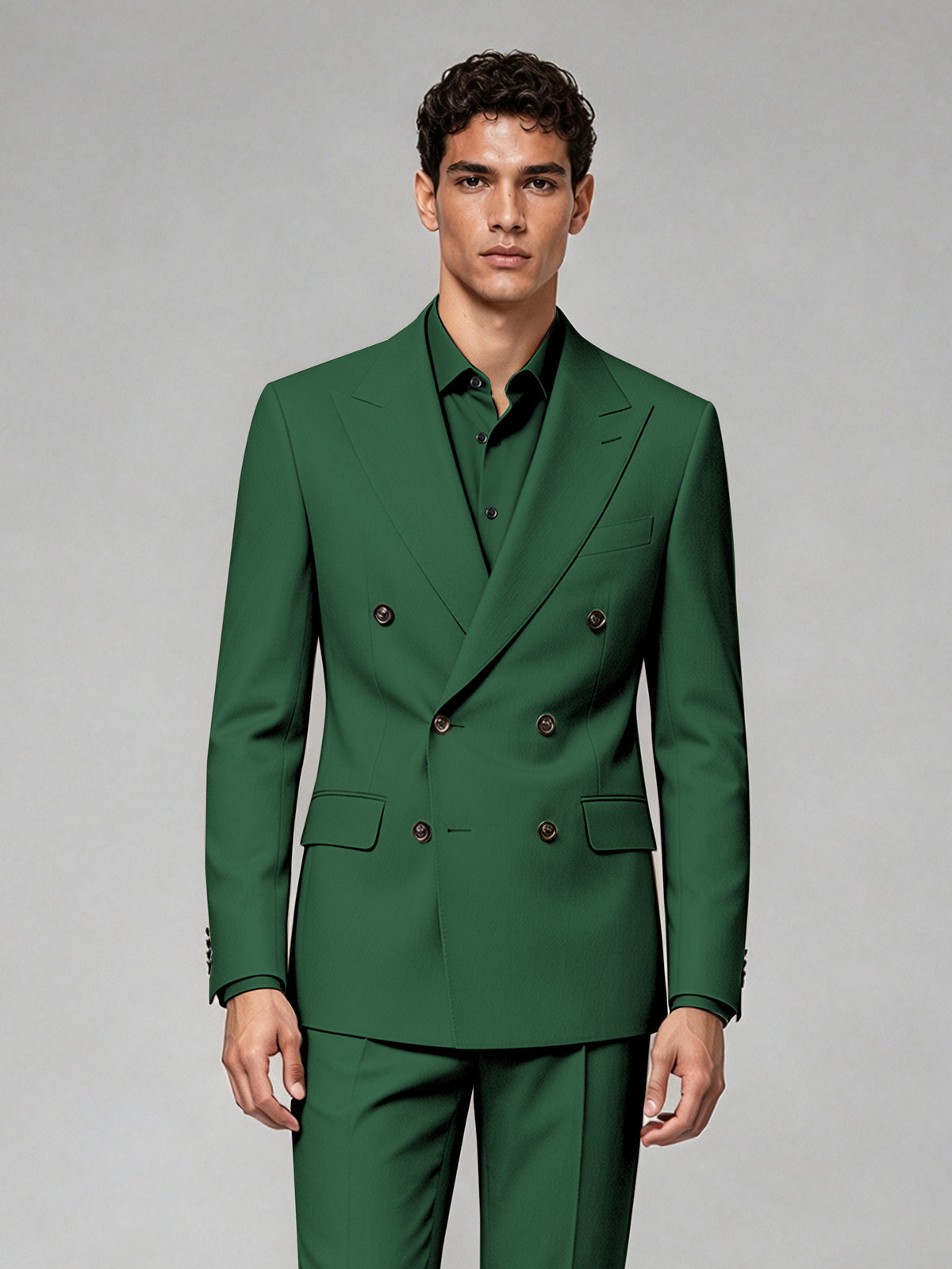 Savile Men's Emerald Green Double-Breasted 2-Piece Suit Set – Blazer & Trousers - Emerald Green