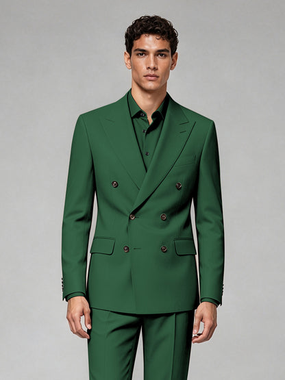 Savile Men's Emerald Green Double-Breasted 2-Piece Suit Set – Blazer & Trousers - Emerald Green