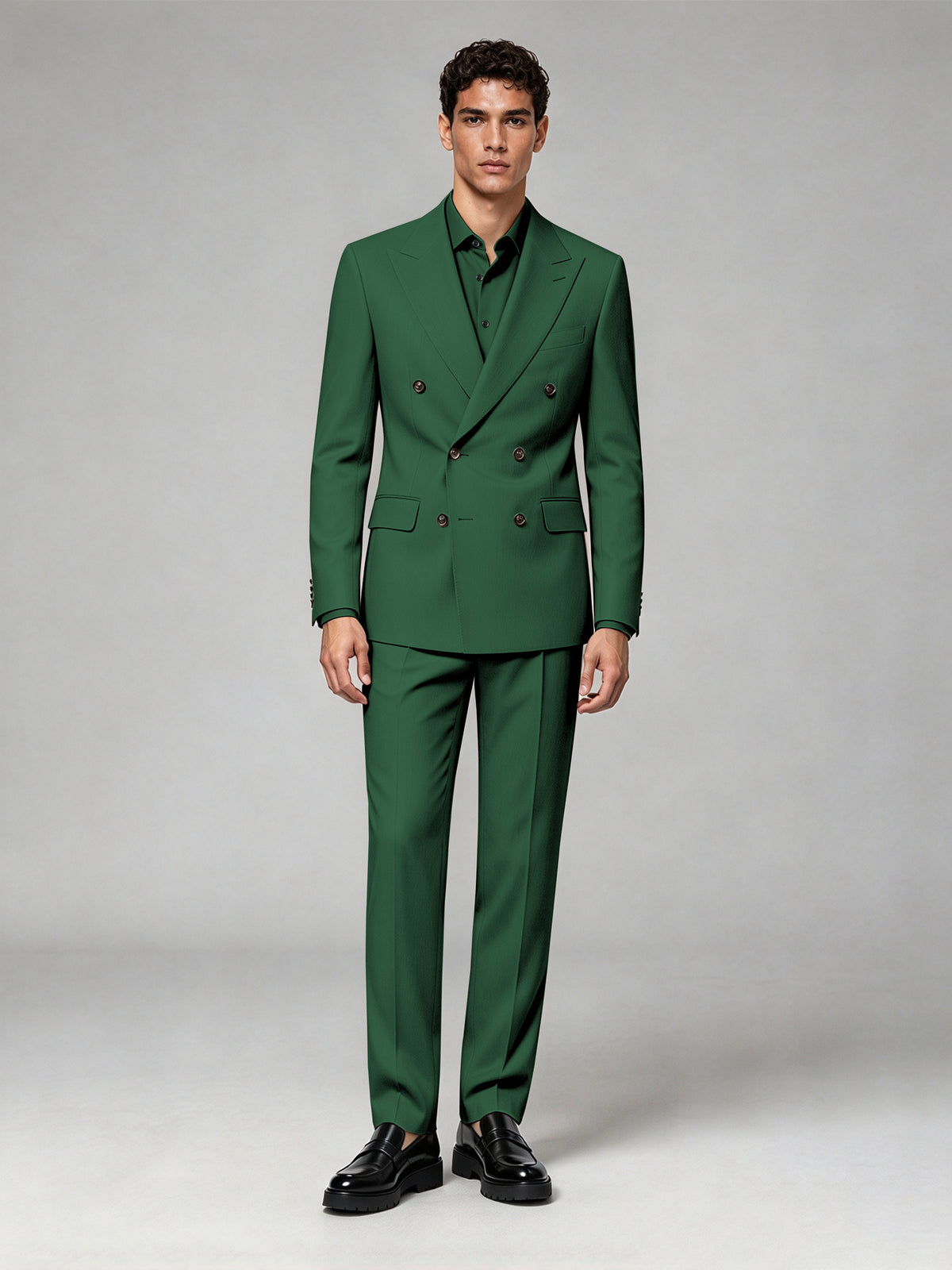 Savile Men's Emerald Green Double-Breasted 2-Piece Suit Set – Blazer & Trousers - Emerald Green
