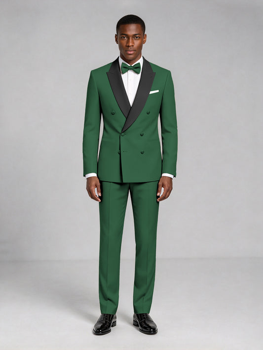 Men's Emerald Green Double-Breasted Tuxedo Suit – Satin Shawl Lapel Emerald Green-Tie Wedding & Gala 2-Piece Set - Emerald Green