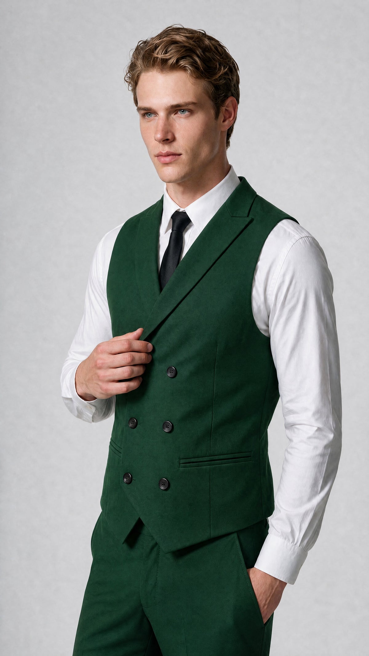 Men's Classic Emerald Green Double-Breasted Shawl Lapel Suit Vest | Savile QX0100 - Emerald Green