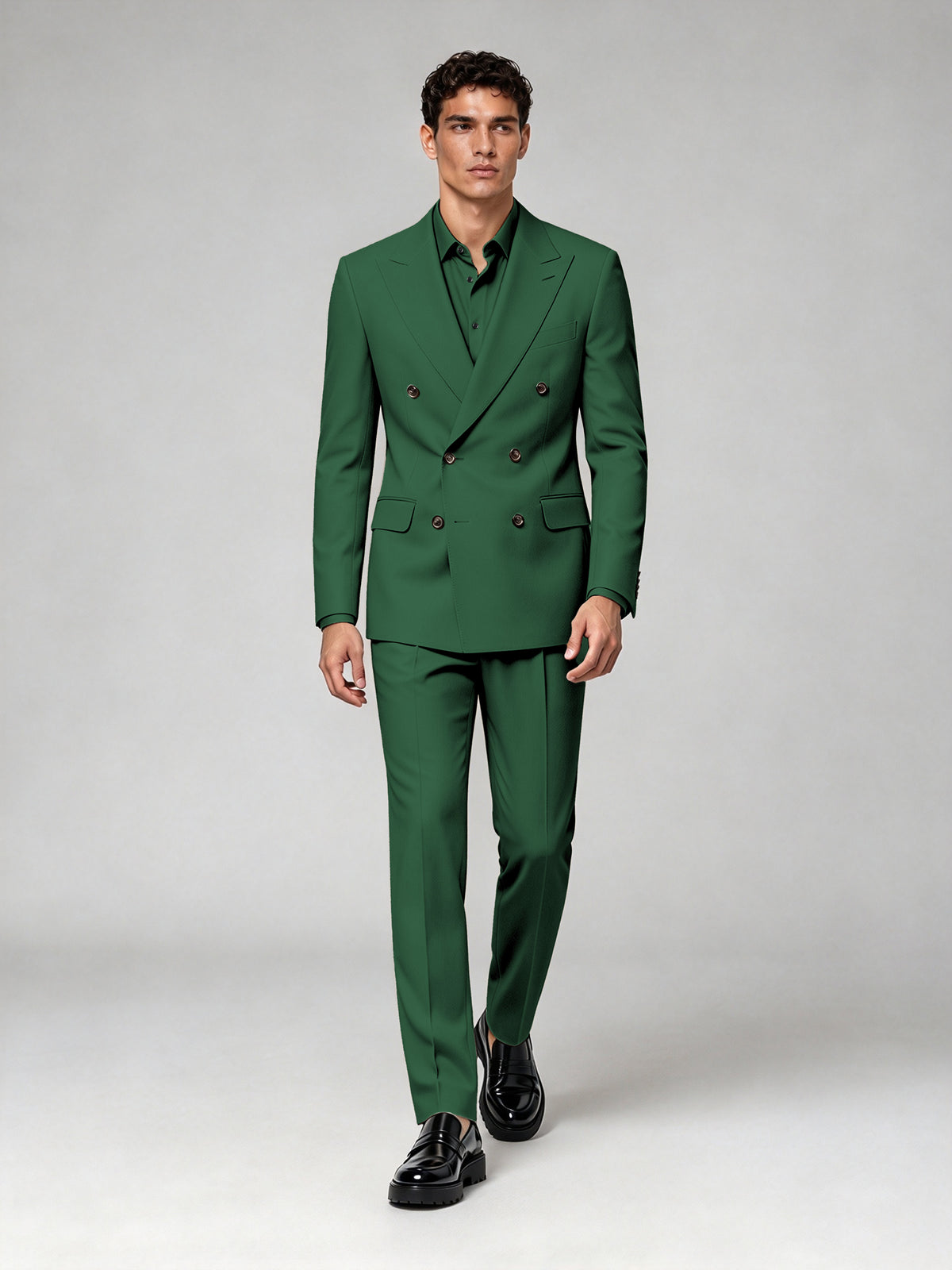 Savile Men's Emerald Green Double-Breasted 2-Piece Suit Set – Blazer & Trousers - Emerald Green