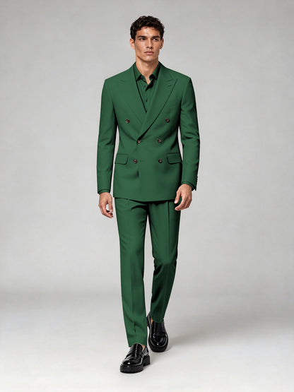 Savile Men's Emerald Green Double-Breasted 2-Piece Suit Set – Blazer & Trousers - Emerald Green
