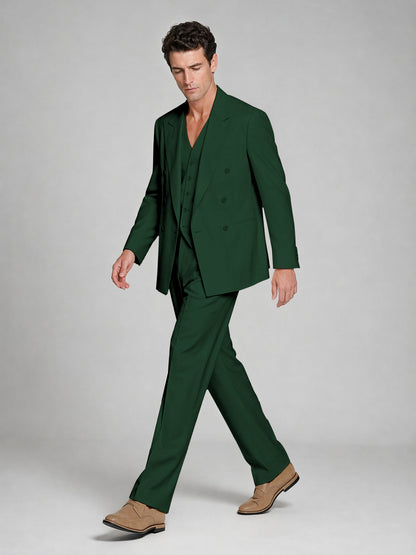 Men's Emerald Green Double-Breasted 2-Piece Suit – Peak Lapel Wedding & Beach Formal Set with Vest - Emerald Green