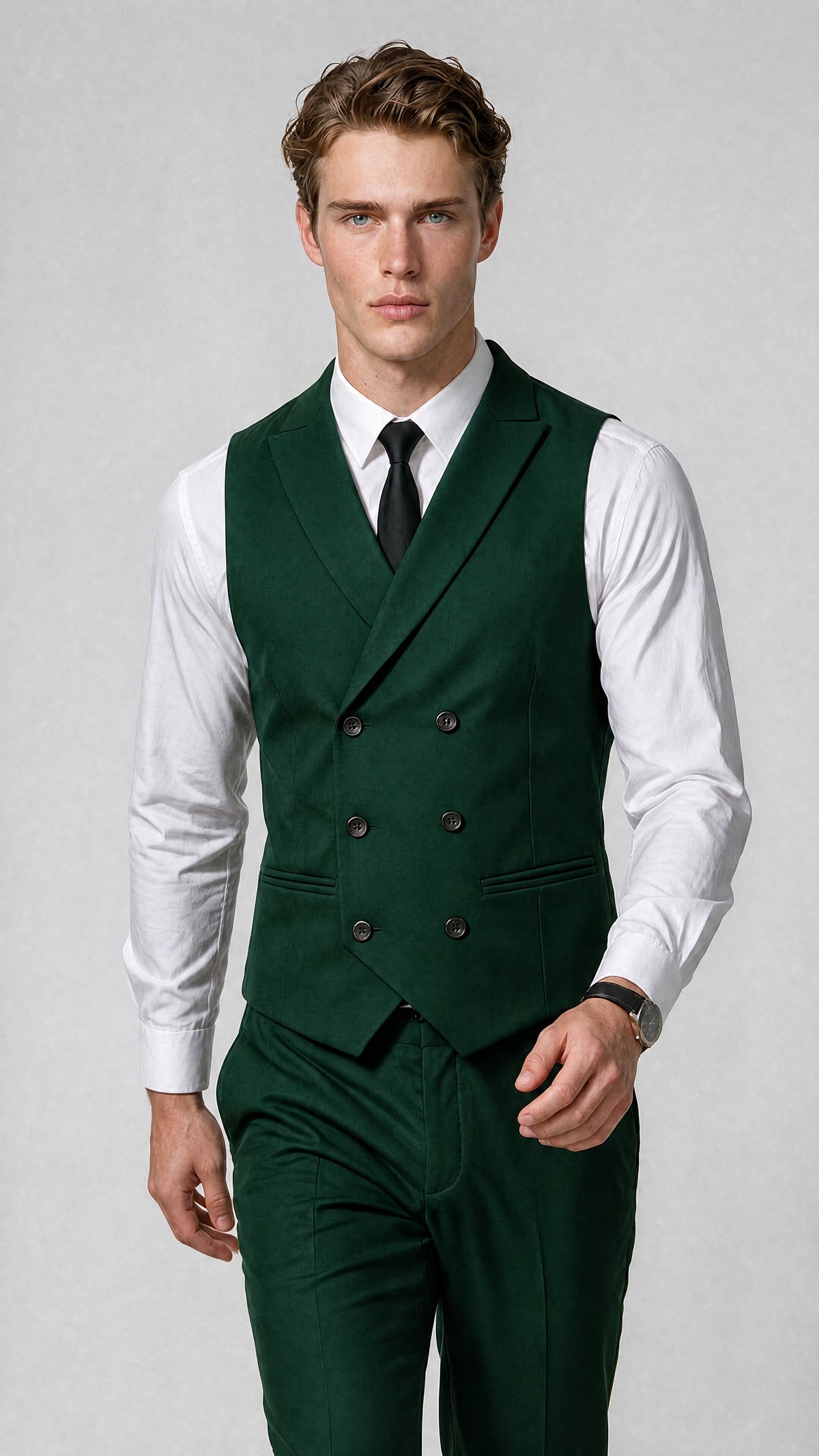 Men's Classic Emerald Green Double-Breasted Shawl Lapel Suit Vest | Savile QX0100 - Emerald Green
