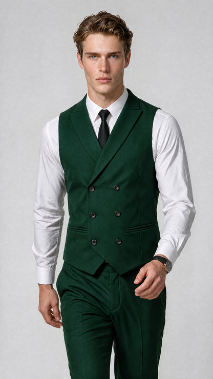 Men's Classic Emerald Green Double-Breasted Shawl Lapel Suit Vest | Savile QX0100 - Emerald Green