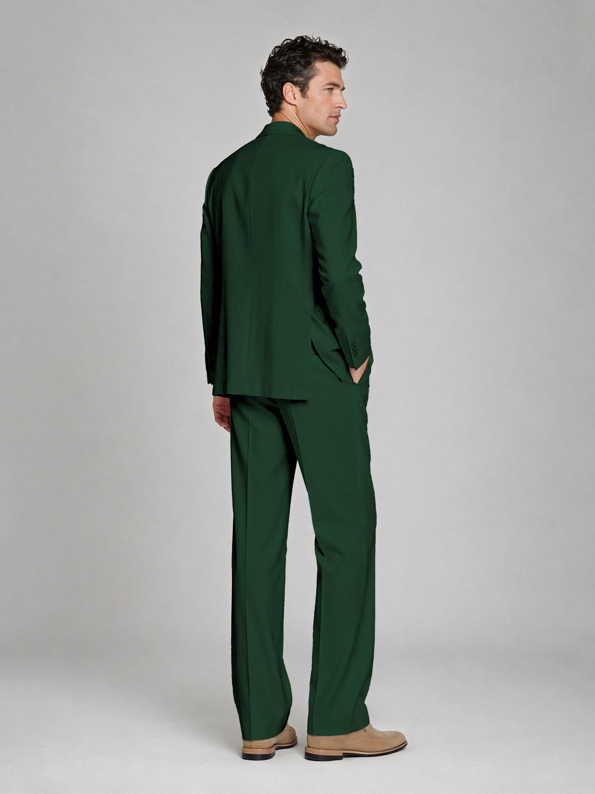 Men's Emerald Green Double-Breasted 2-Piece Suit – Peak Lapel Wedding & Beach Formal Set with Vest - Emerald Green