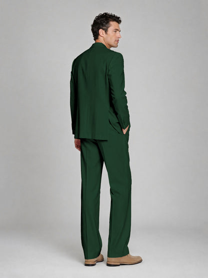 Men's Emerald Green Double-Breasted 2-Piece Suit – Peak Lapel Wedding & Beach Formal Set with Vest - Emerald Green