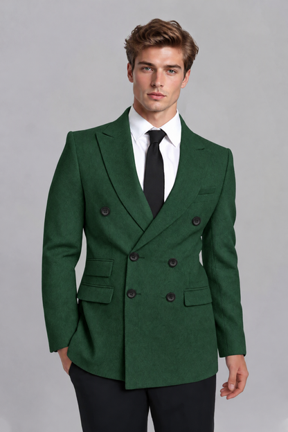 Savile Men's Emerald Green Double-Breasted Peak Lapel Blazer - Emerald Green