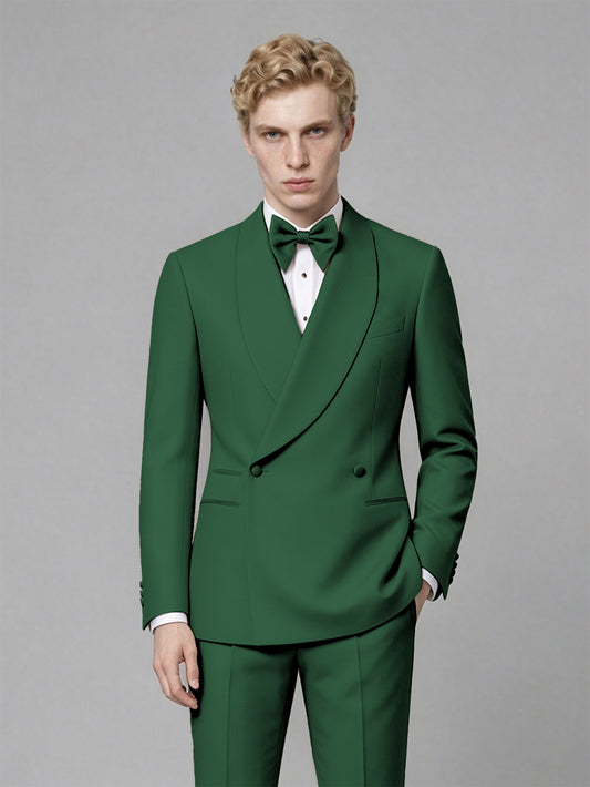 Men's Emerald Green Single-Button Emerald Green Satin Shawl Lapel Tuxedo Suit Set | Blazer & Trousers - Emerald Green