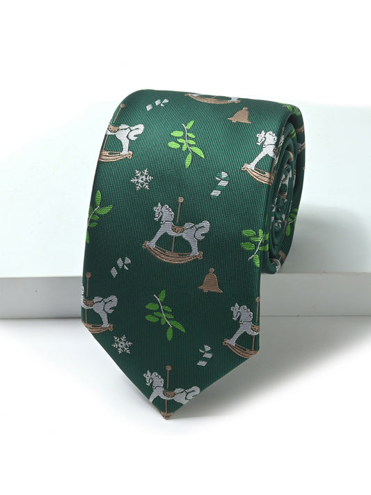 Savile Men's Christmas Holiday Rocking Horse Necktie – Festive Emerald Green Classic Tie - Emerald Green