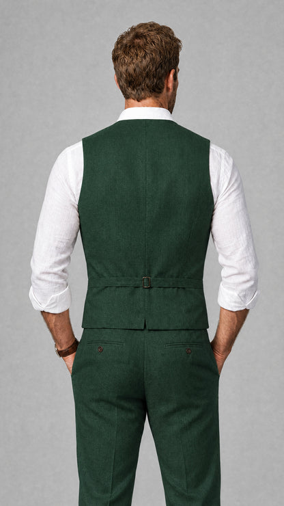 Men's Emerald Green Linen Blend Single-Breasted V-Neck Suit Vest | Savile QX0101 - Emerald Green
