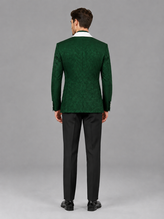 Savile Men's Emerald Green Jacquard White Shawl Lapel 2-Piece Tuxedo Suit Set | Jacket & Trousers - Emerald Green - Emerald Green (2)