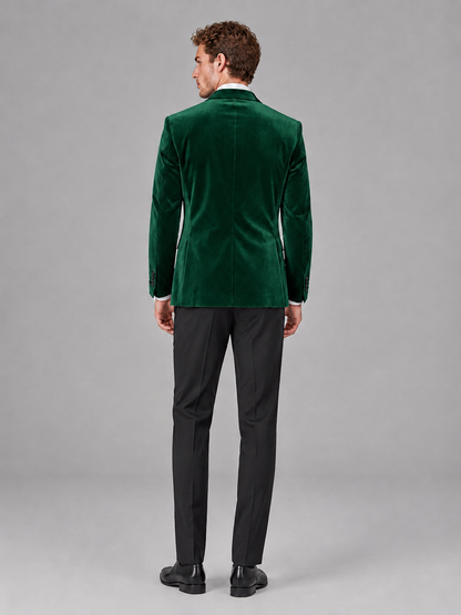 Savile Men's Emerald Green Velvet Peak Lapel 2-Piece Tuxedo Suit Set | Jacket & Trousers - Emerald Green