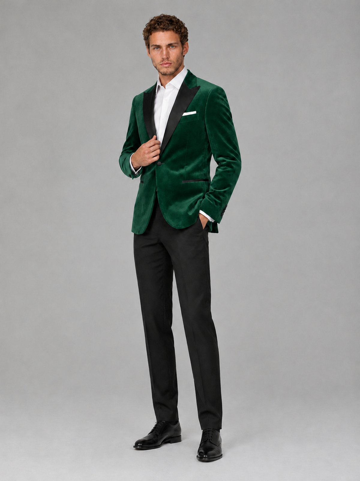 Savile Men's Emerald Green Velvet Peak Lapel 2-Piece Tuxedo Suit Set | Jacket & Trousers - Emerald Green