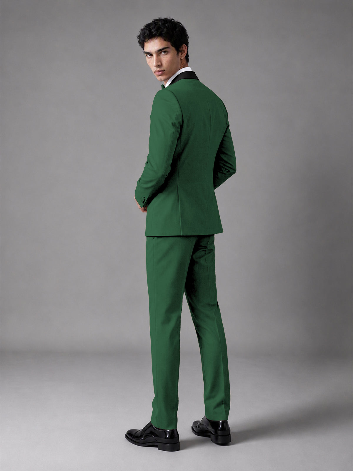 Men's Emerald Green Double-Breasted Satin Peak Lapel Tuxedo Suit Set (Jacket + Trousers) - Emerald Green