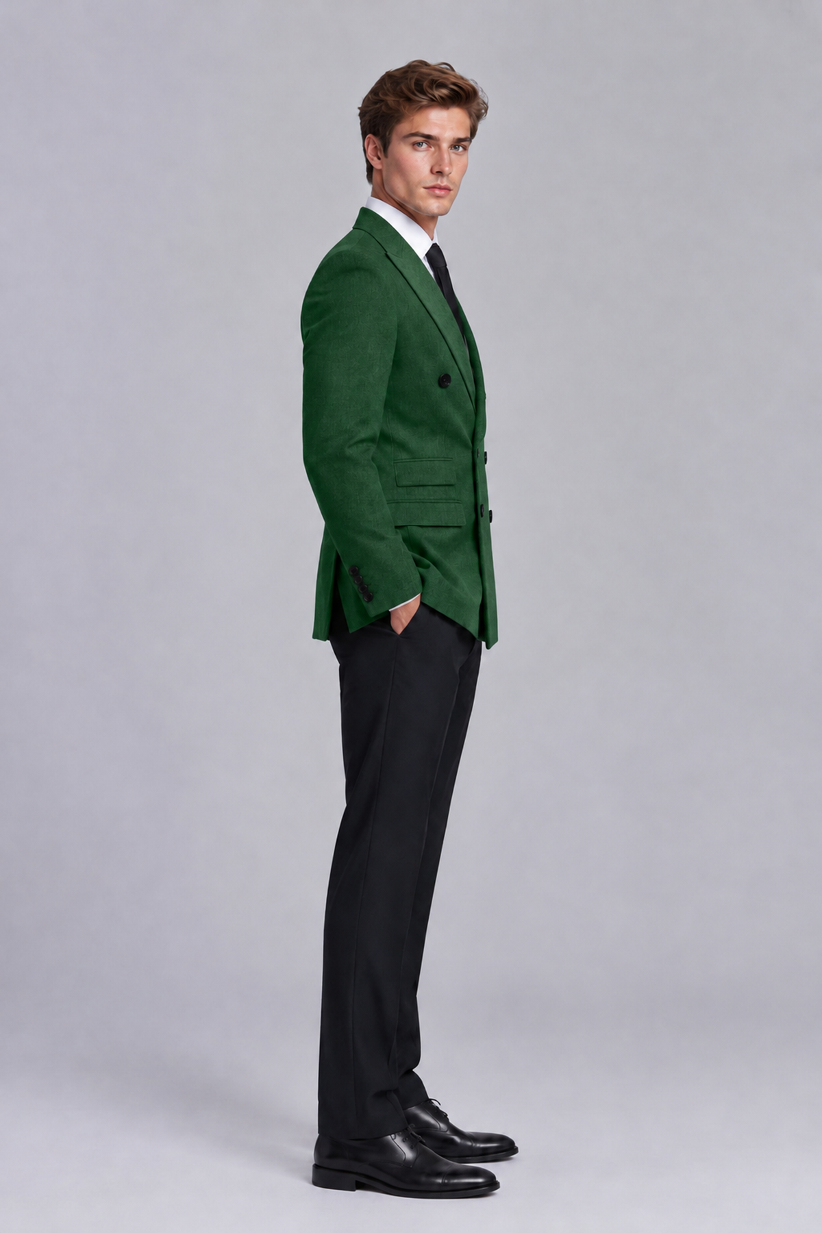 Savile Men's Emerald Green Double-Breasted Peak Lapel Blazer - Emerald Green