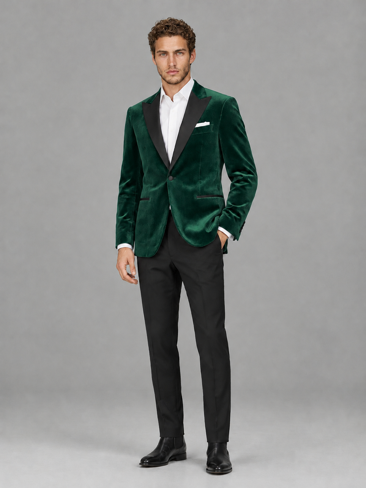 Savile Men's Emerald Green Velvet Peak Lapel 2-Piece Tuxedo Suit Set | Jacket & Trousers - Emerald Green