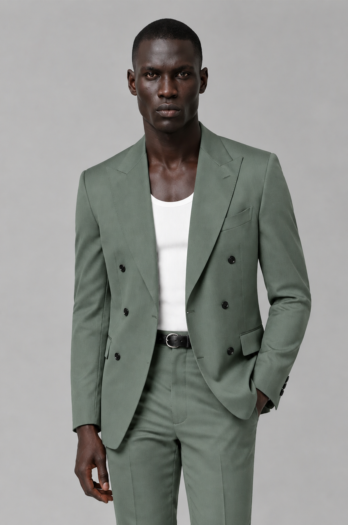 Savile Men's Eucalyptus Double Breasted Slim Fit 2-Piece Suit Set – Blazer & Trousers | Wedding Gala Formal - Eucalyptus - Eucalyptus_01