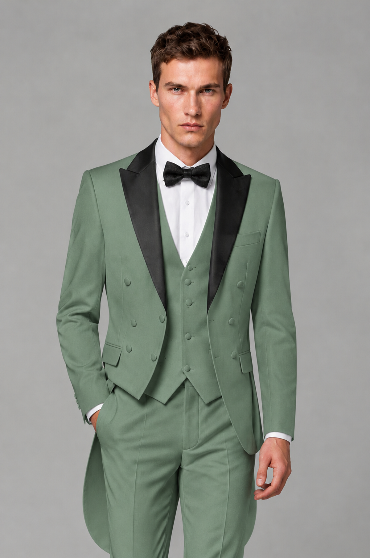 Savile Eucalyptus 3-Piece Tailcoat Tuxedo Suit with Black Peak Lapel - Eucalyptus - Eucalyptus_01