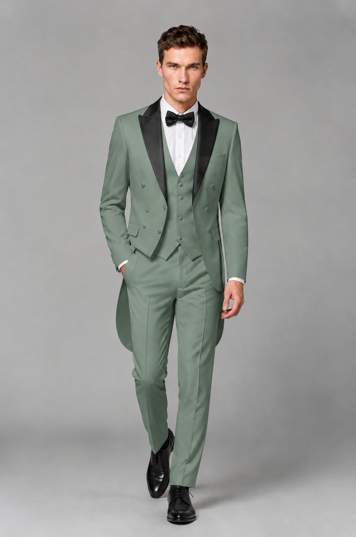 Savile Eucalyptus 3-Piece Tailcoat Tuxedo Suit with Black Peak Lapel - Eucalyptus - Eucalyptus_02