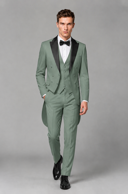 Savile Eucalyptus 3-Piece Tailcoat Tuxedo Suit with Black Peak Lapel - Eucalyptus - Eucalyptus_02