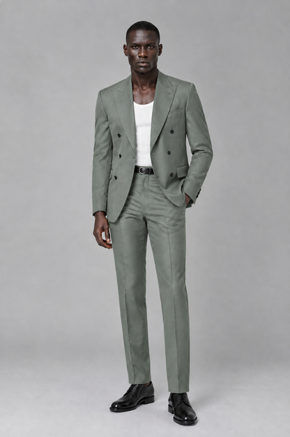 Savile Men's Eucalyptus Double Breasted Slim Fit 2-Piece Suit Set – Blazer & Trousers | Wedding Gala Formal - Eucalyptus - Eucalyptus_02