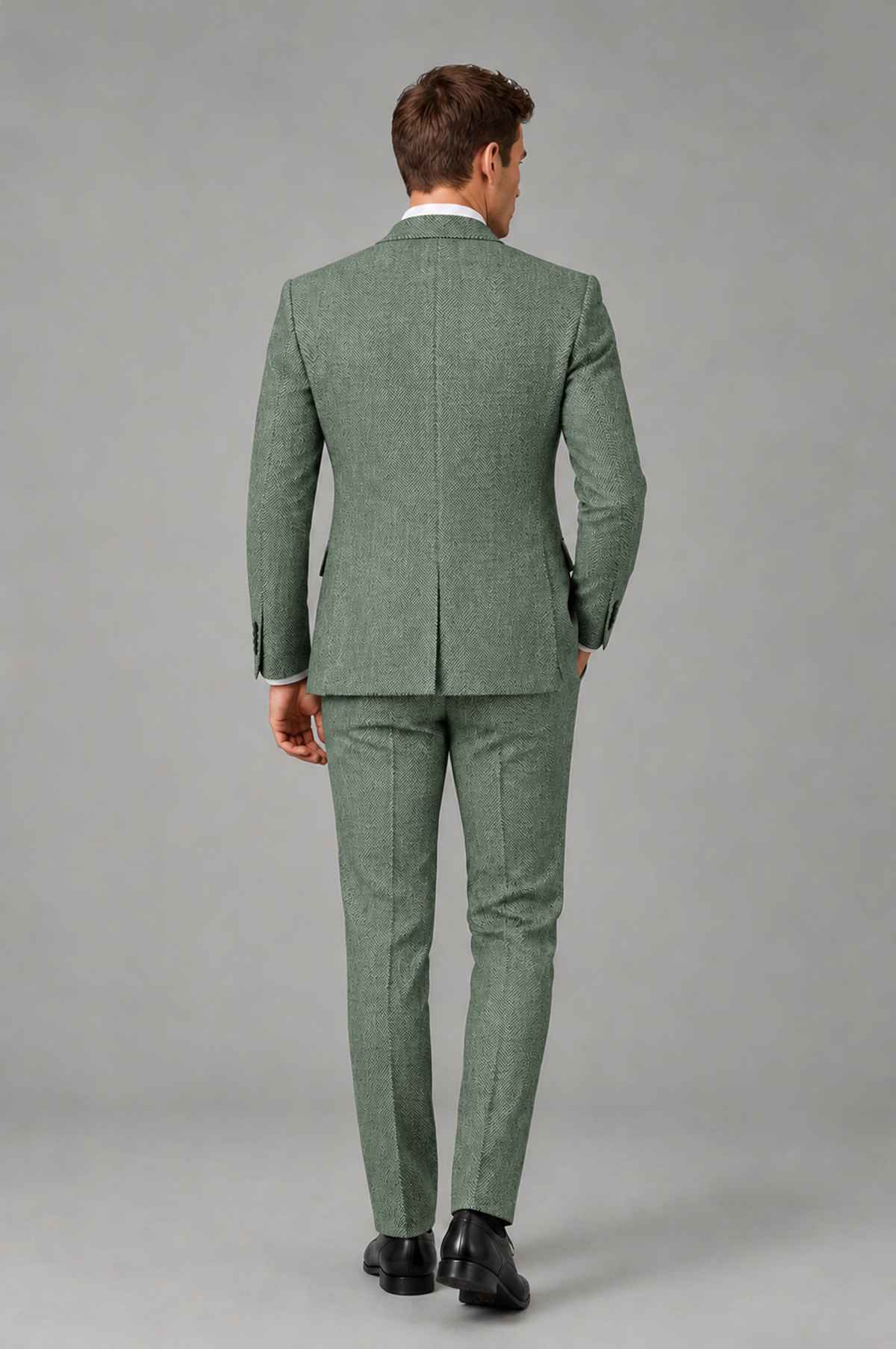 Savile Men's Grey Notch Lapel 3-Piece Suit Set | Jacket, Vest & Trousers - Eucalyptus - Eucalyptus