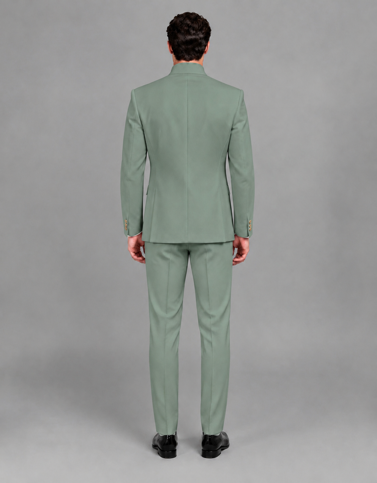 BOLODOO Men's Eucalyptus Asymmetrical Mandarin Collar Tuxedo Suit – Modern 2-Piece Gold Button Wedding, Prom & Gala Set - Eucalyptus - Eucalyptus_03