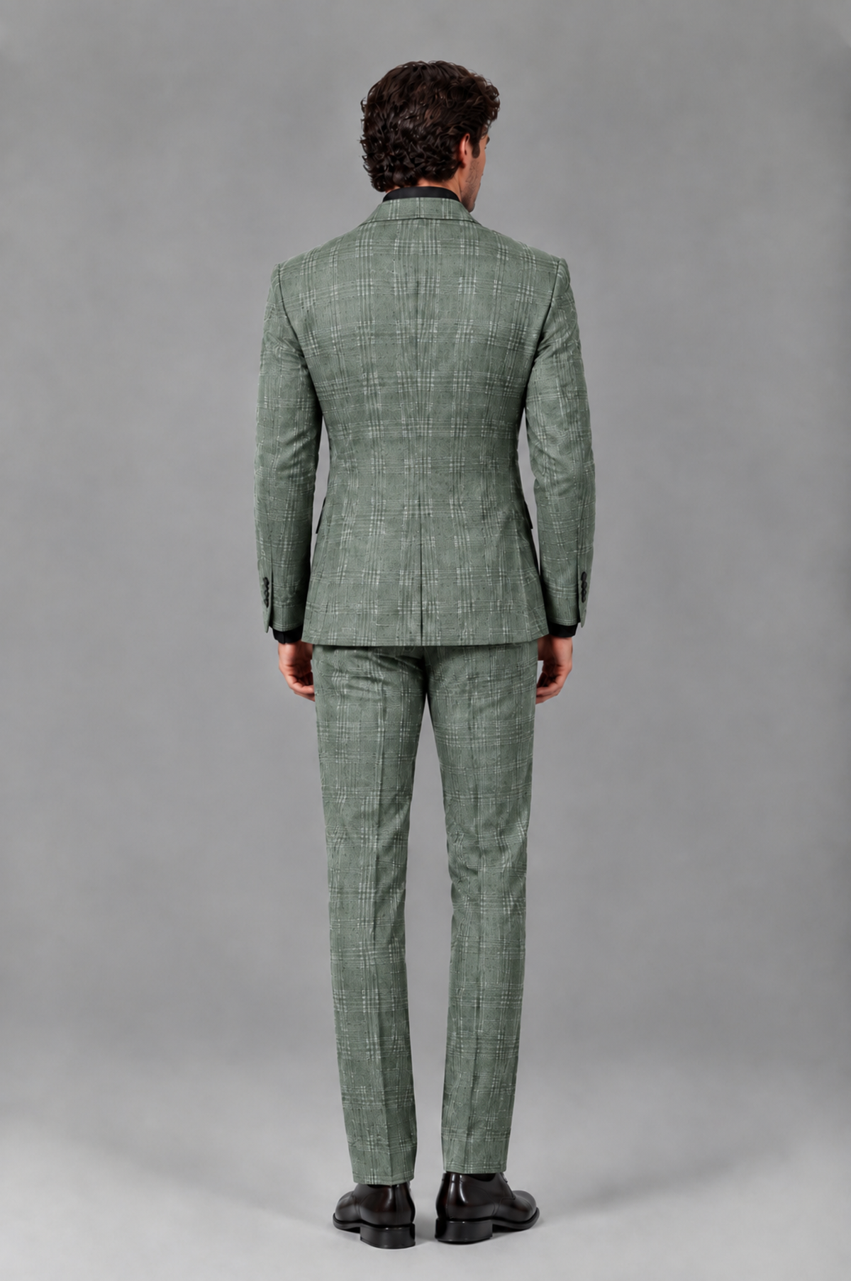 Savile Men's Rust Plaid 2-Piece Double-Breasted Suit – Peak Lapel Slim-Fit Jacket & Trousers Set - Eucalyptus - Eucalyptus