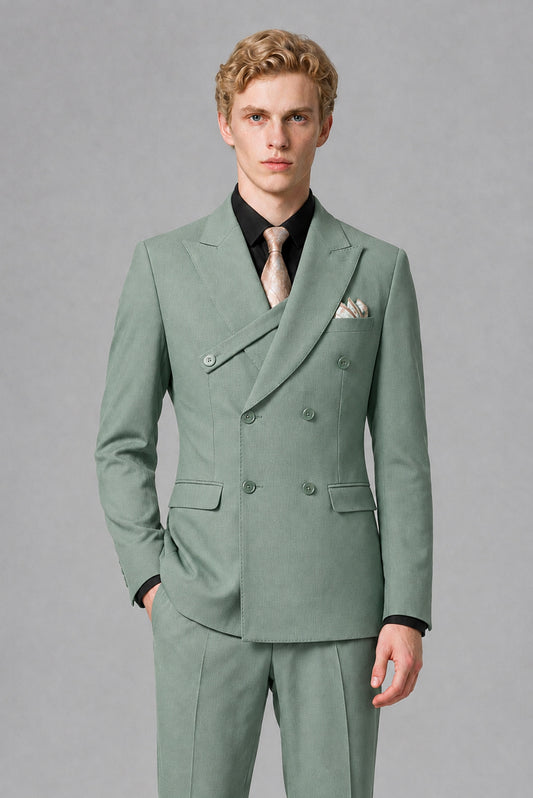 Savile Men's Eucalyptus Double-Breasted Two-Piece Suit - Eucalyptus
