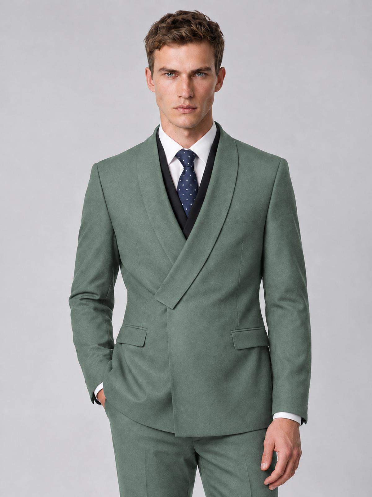 Savile Men's Eucalyptus Wrap Shawl Lapel 2-Piece Suit Set – Modern Jacket & Trousers - Eucalyptus - Eucalyptus_1