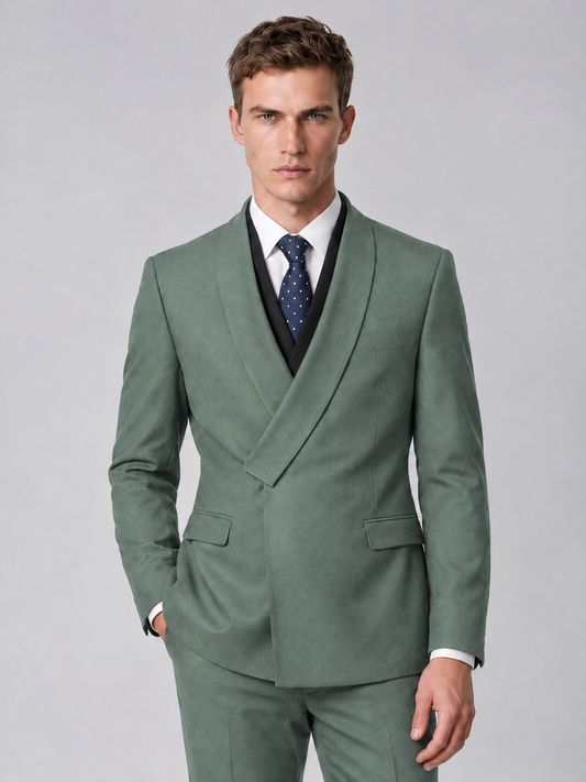 Savile Men's Eucalyptus Wrap Shawl Lapel 2-Piece Suit Set – Modern Jacket & Trousers - Eucalyptus - Eucalyptus_1