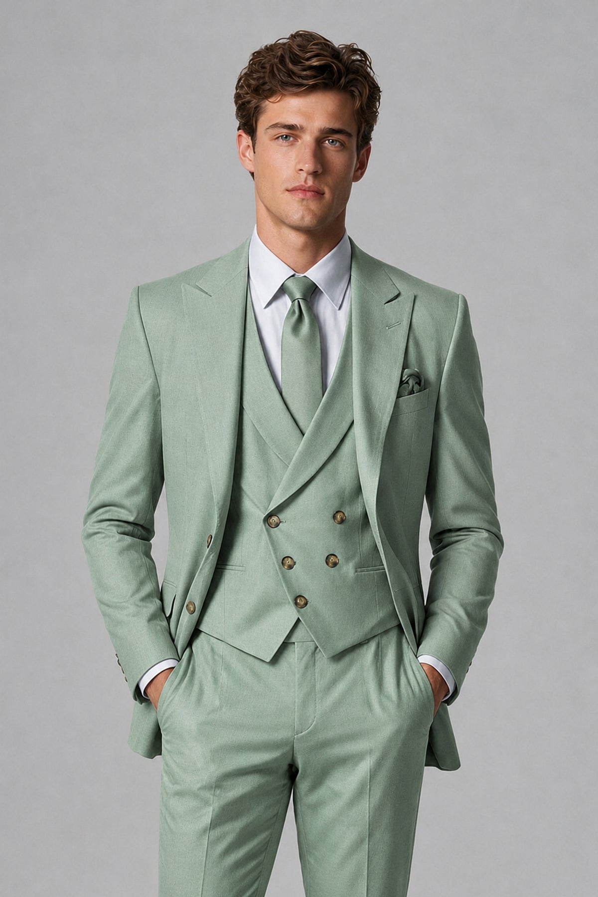Savile Men's Dusty Eucalyptus 3-Piece Suit – Jacket, Vest & Trousers | QX0113 - Eucalyptus