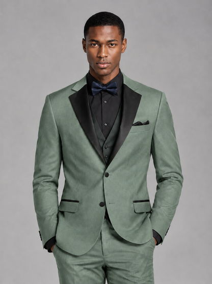 Savile Men's Eucalyptus Contrast Shawl Lapel Tuxedo Suit – 3-Piece Wedding, Prom & Black-Tie Formal Set - Eucalyptus - Eucalyptus_1
