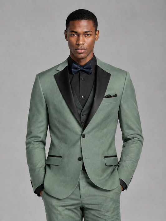 Savile Men's Eucalyptus Contrast Shawl Lapel Tuxedo Suit – 3-Piece Wedding, Prom & Black-Tie Formal Set - Eucalyptus - Eucalyptus_1