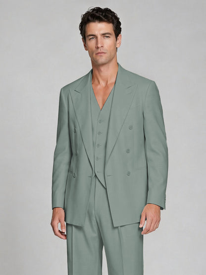 Men's Eucalyptus Double-Breasted 2-Piece Suit – Peak Lapel Wedding & Beach Formal Set with Vest - Eucalyptus