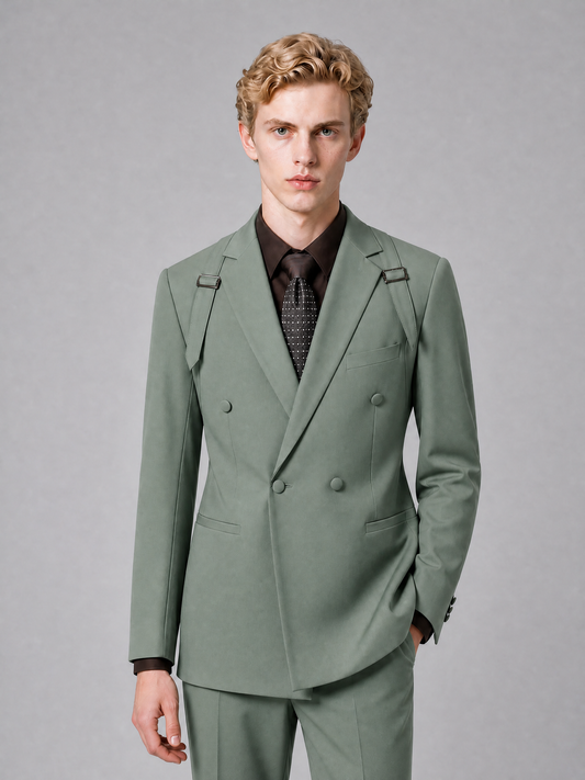 Men's Light Eucalyptus Double-Breasted Slim Fit 2-Piece Suit – Peak Lapel Wedding & Business Formal Set - Eucalyptus - Eucalyptus_1