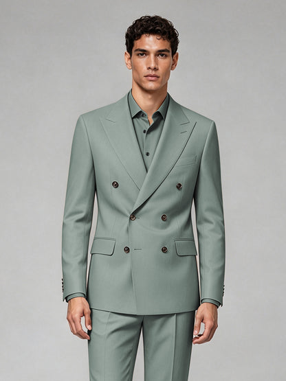 Savile Men's Eucalyptus Double-Breasted 2-Piece Suit Set – Blazer & Trousers - Eucalyptus