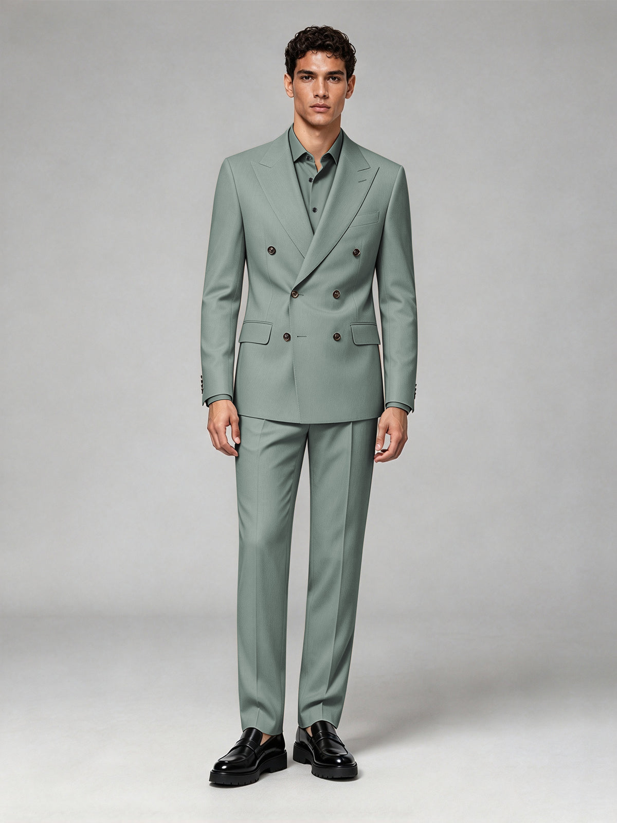 Savile Men's Eucalyptus Double-Breasted 2-Piece Suit Set – Blazer & Trousers - Eucalyptus