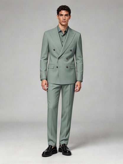 Savile Men's Eucalyptus Double-Breasted 2-Piece Suit Set – Blazer & Trousers - Eucalyptus