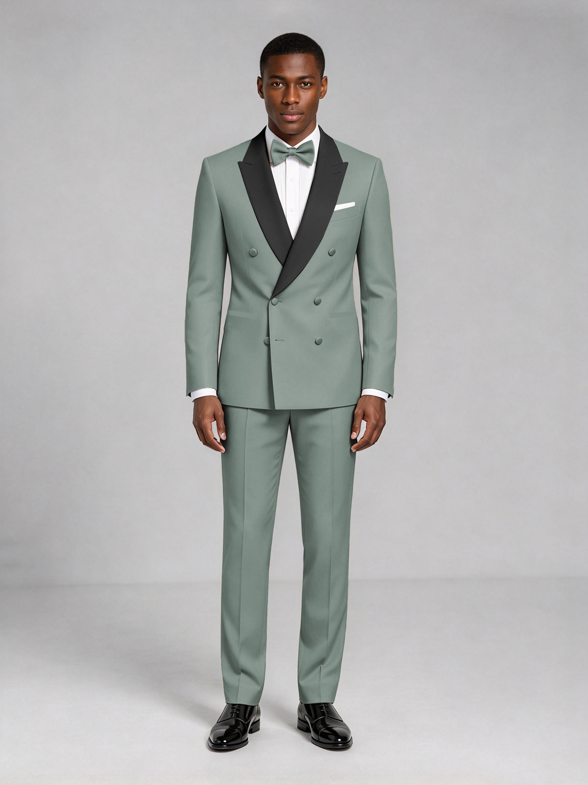 Men's Eucalyptus Double-Breasted Tuxedo Suit – Satin Shawl Lapel Eucalyptus-Tie Wedding & Gala 2-Piece Set - Eucalyptus